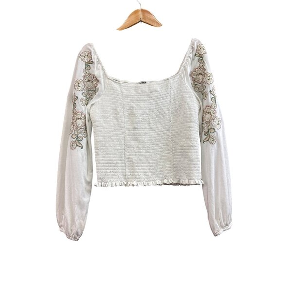 Lucky Brand Womens Embroidered Long Sleeve Peasant Top L Modal & Polyester Blend - Picture 1 of 8